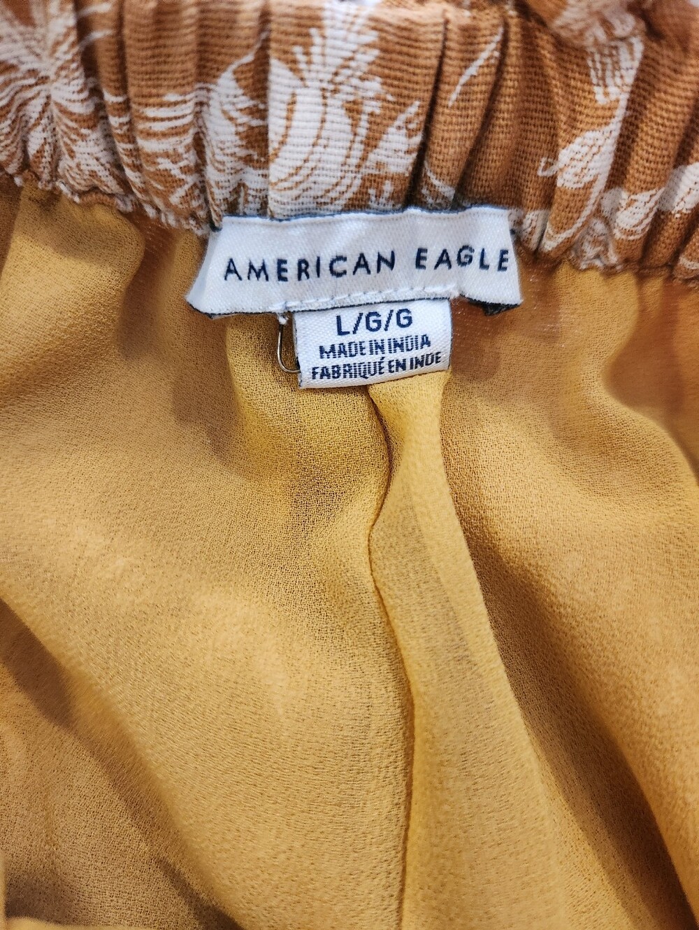 AE Cotton Linen Women's Wide Leg Cropped Pant Mustard Yellow Palm Tree, Sz L - Picture 3 of 5